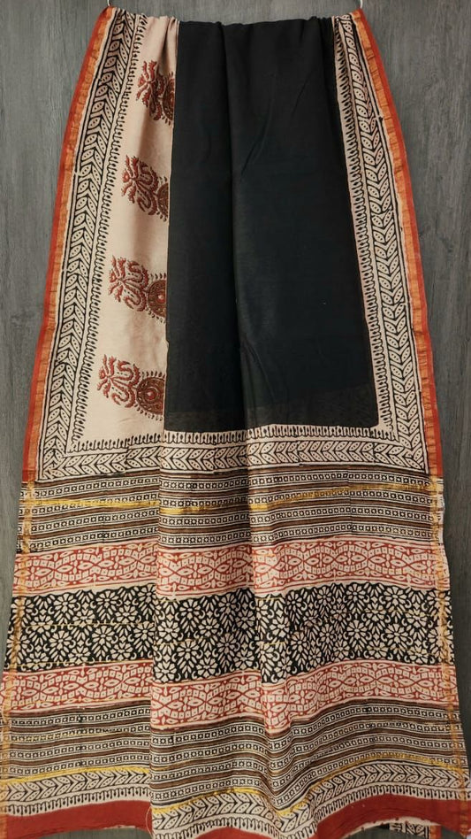 Black & Red Chanderi silk saree