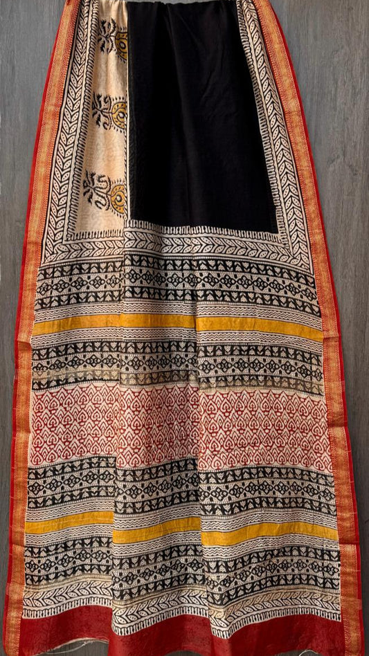 Black Maheshwari silk cotton saree