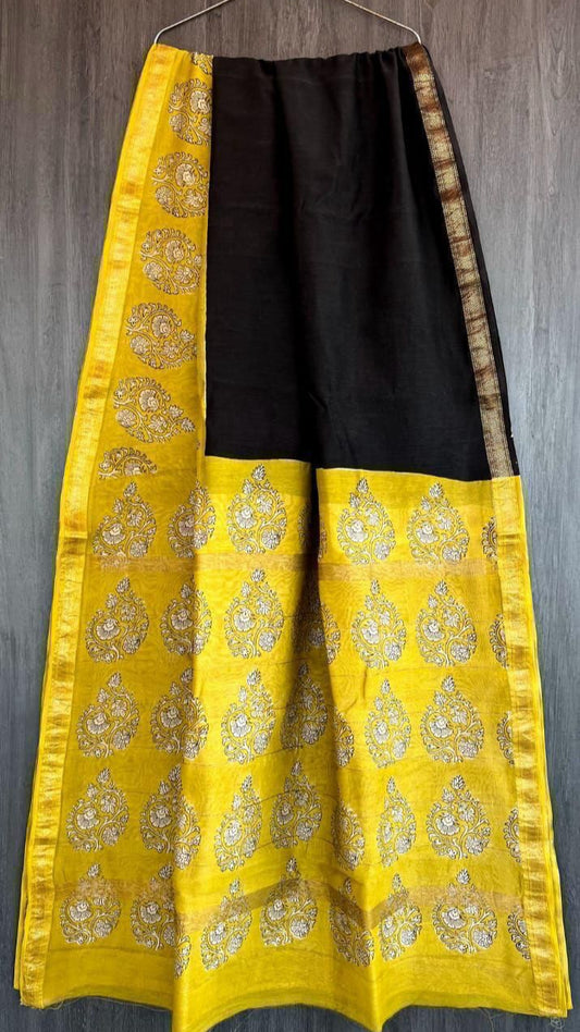 Black & yellow Maheshwari silk cotton Saree