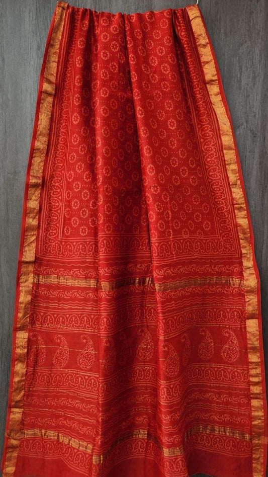 Red Maheshwari silk cotton saree