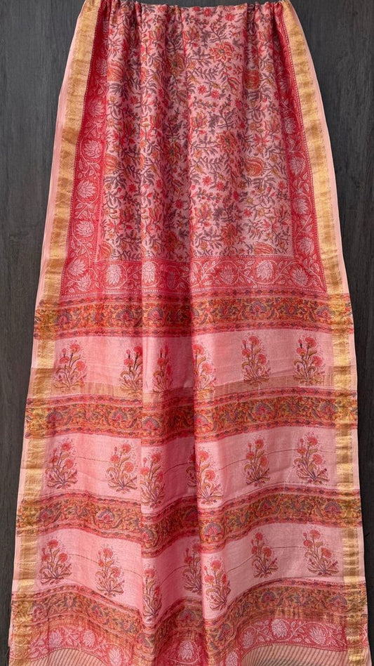 Peach color floral Maheshwari silk cotton saree