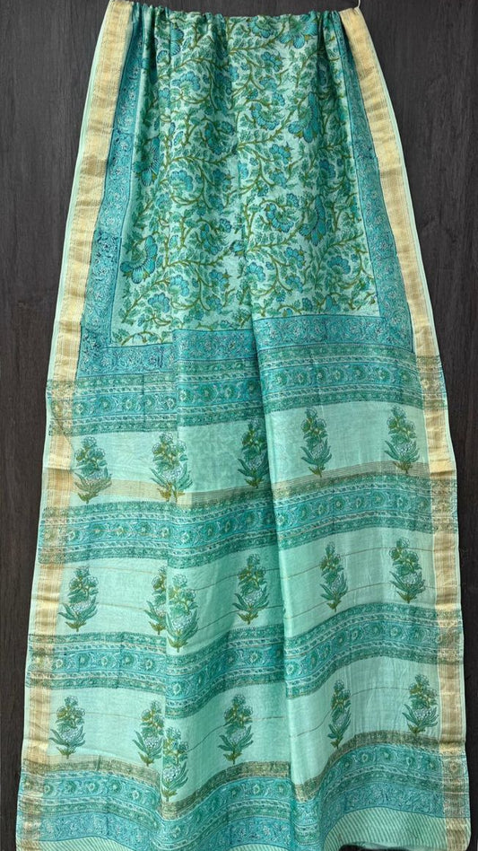 Sea green floral Maheshwari silk cotton saree