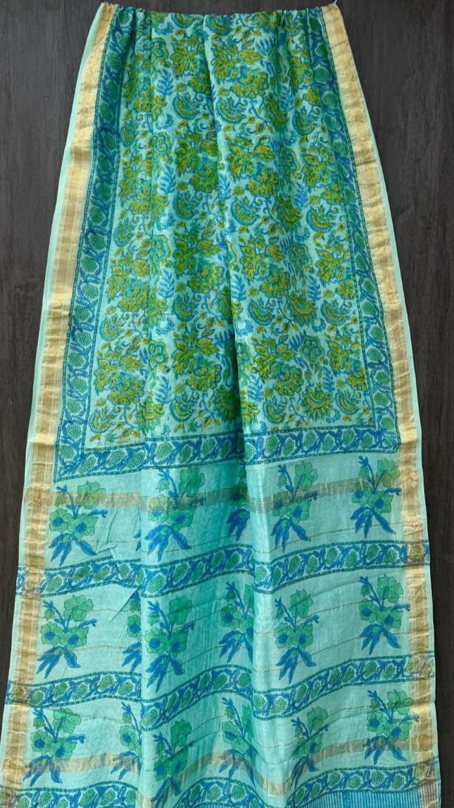 Sea green floral Maheshwari silk cotton saree