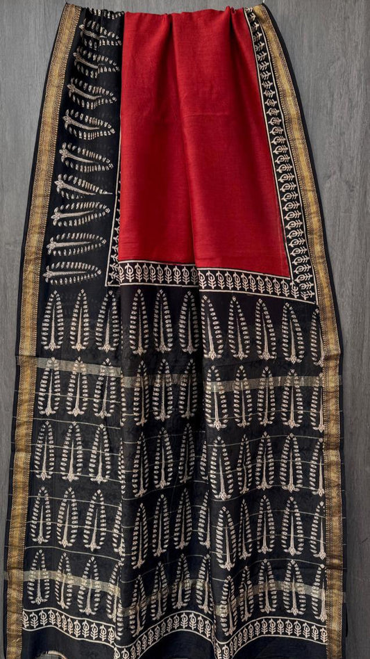 Red & Black Maheshwari silk