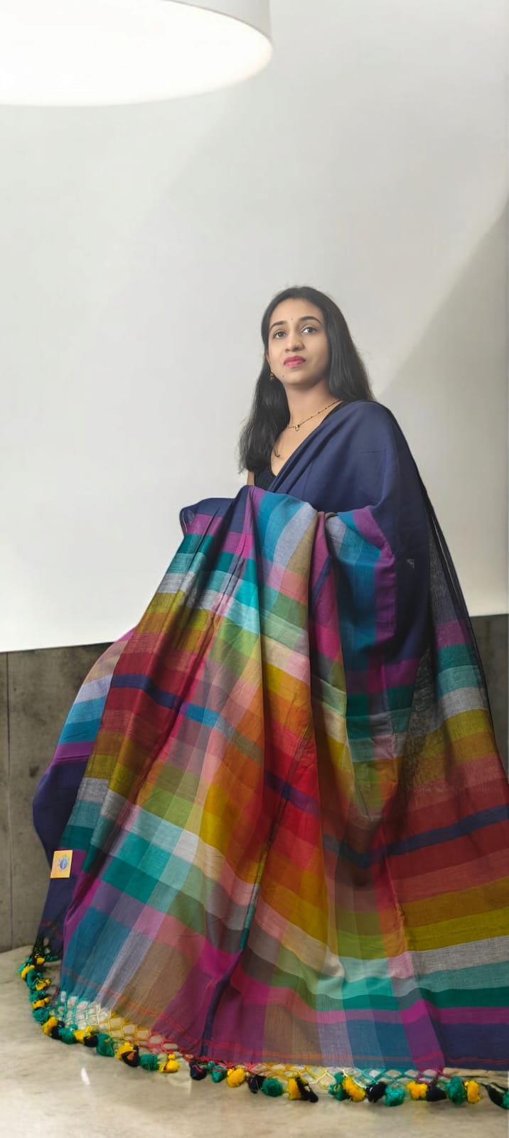 Rainbow dark Blue Multi color mul cotton saree