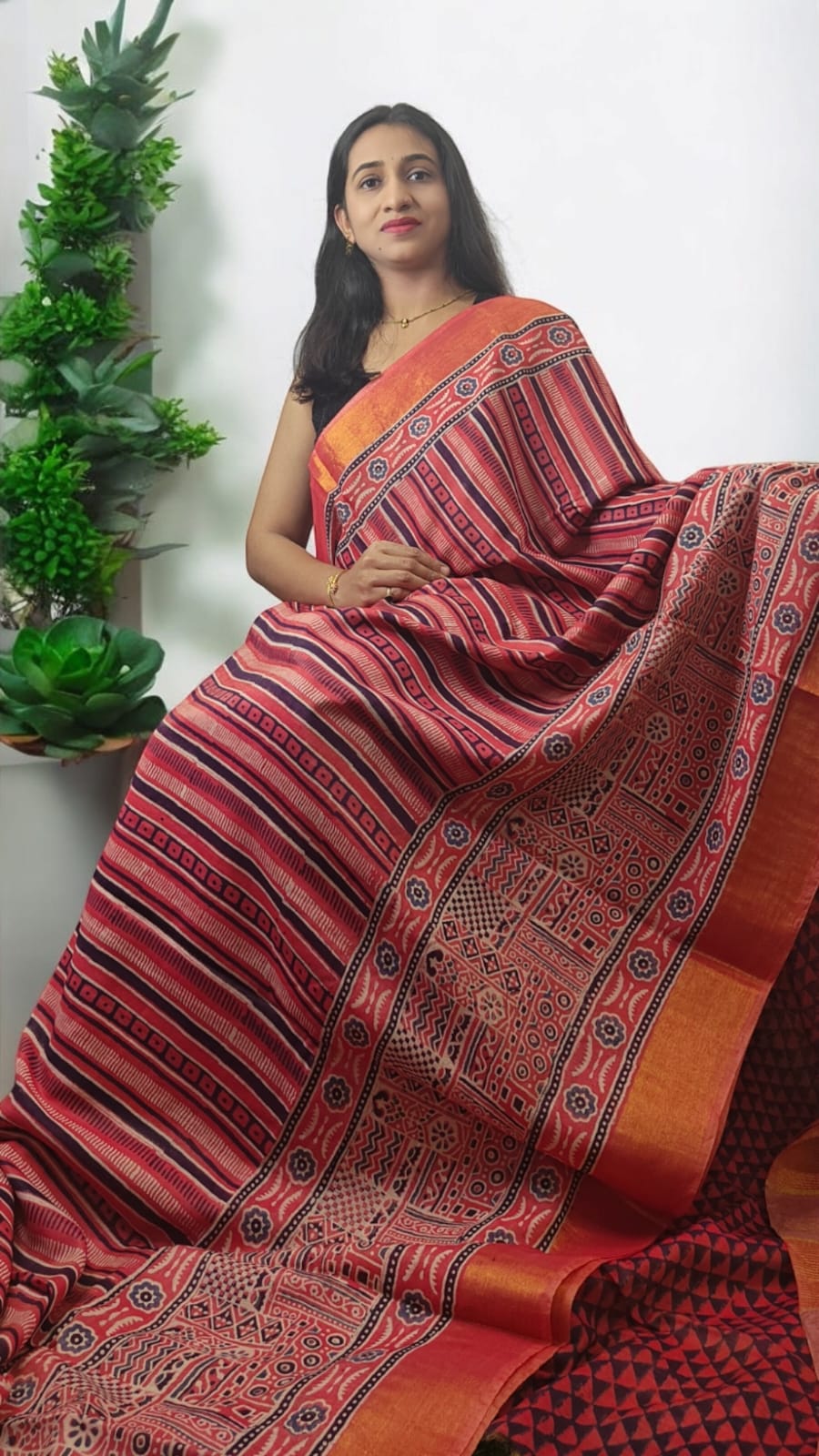 Ajrakh block print Lenin sarees