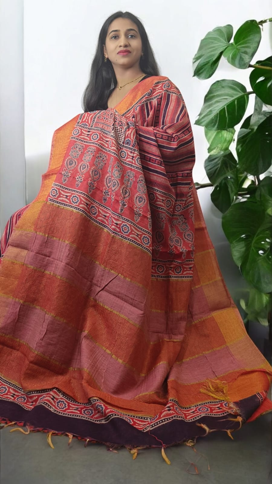 Ajrakh block print Lenin sarees