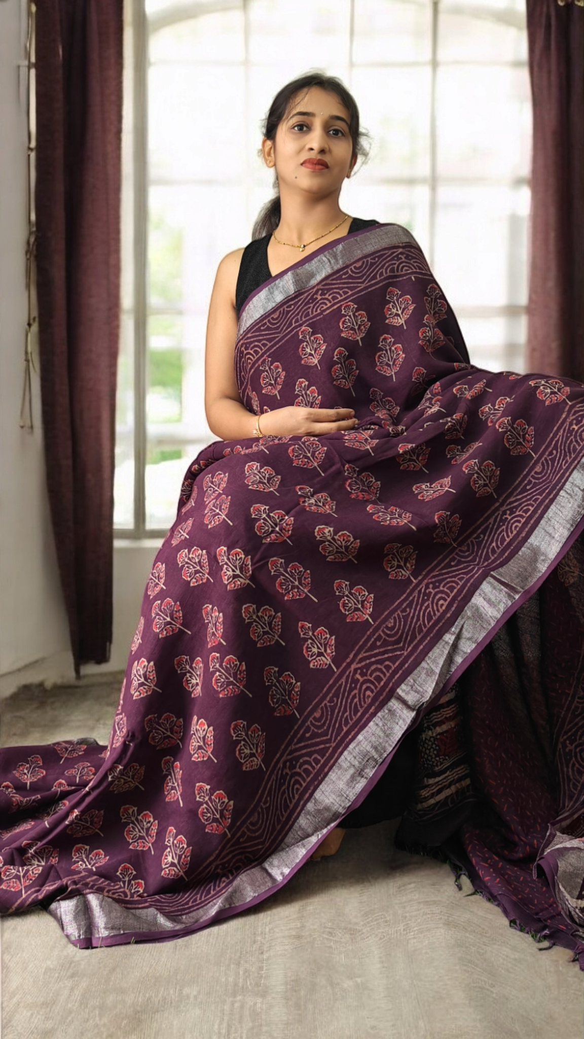 Aarna wine color Lenin saree