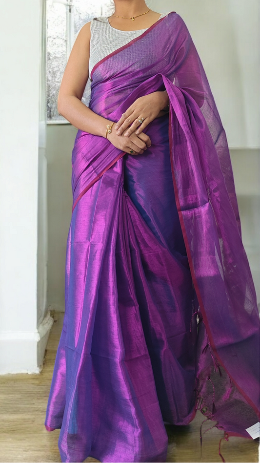 Metallic Pink Lenin Saree