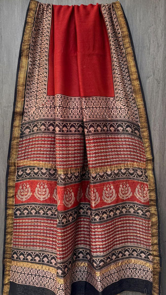 Maroon Maheshwari cotton silk Saree