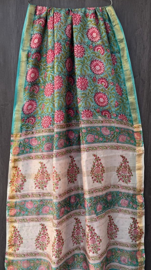 Green Floral Maheshwari silk cotton saree