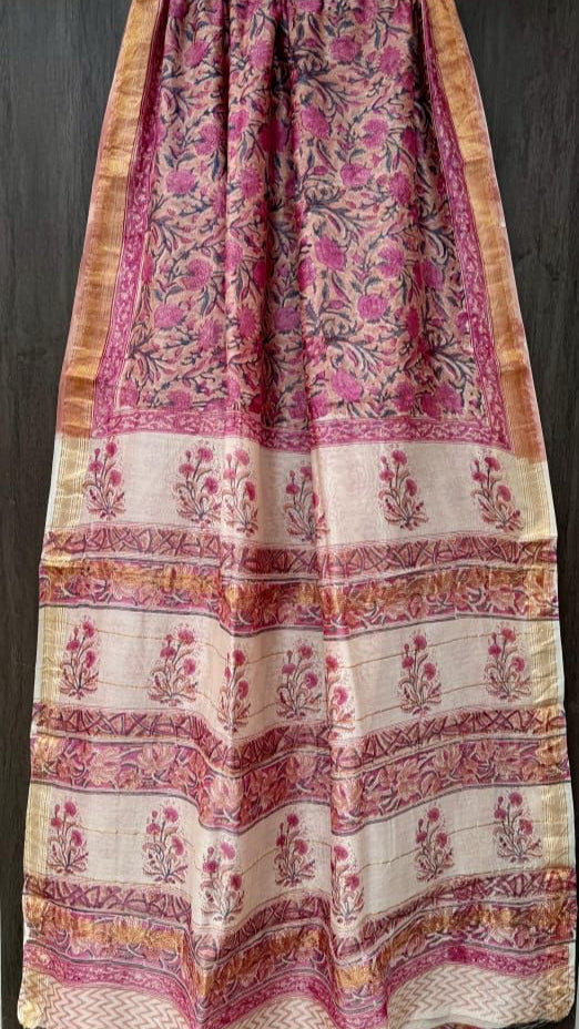 Dark Beige floral Maheshwari silk