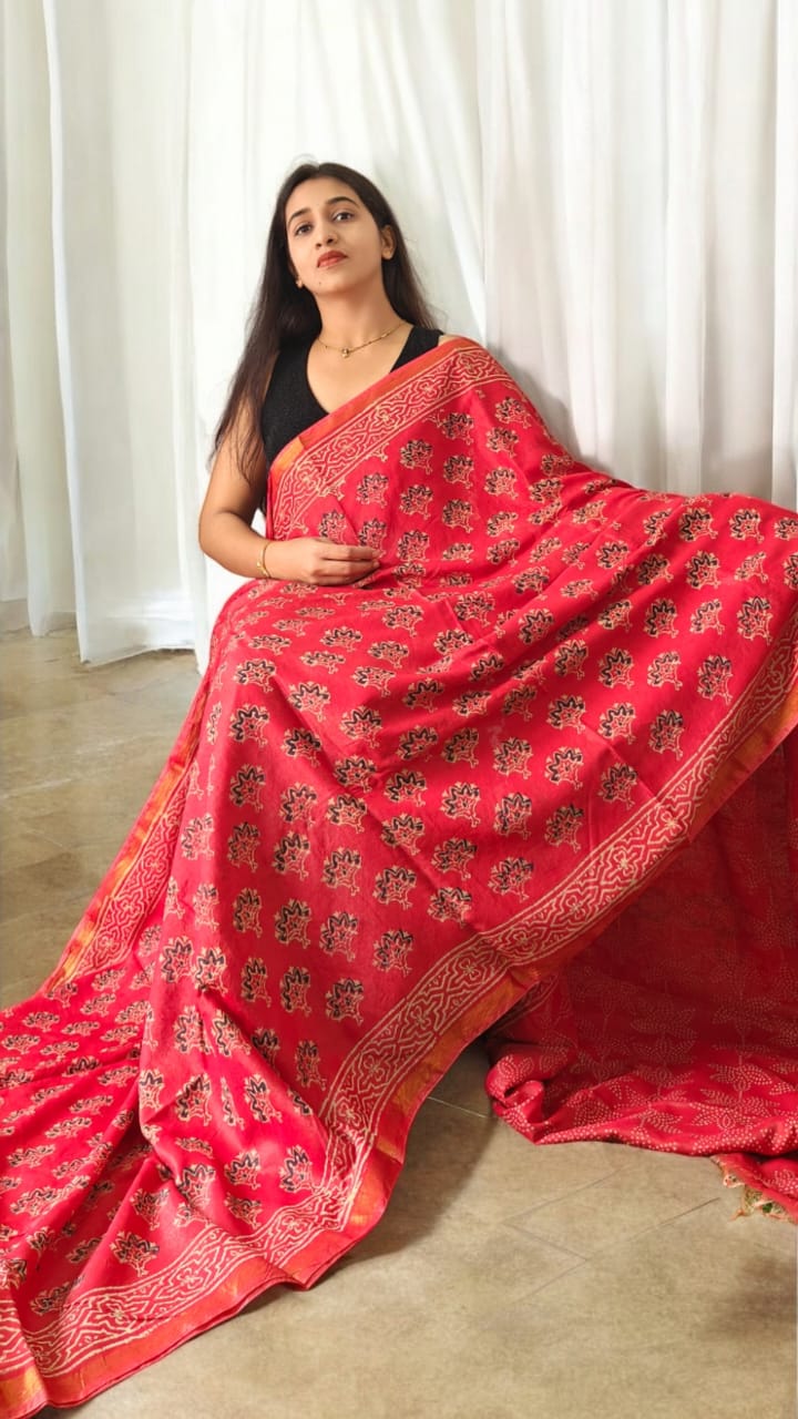 Red Chanderi silk saree