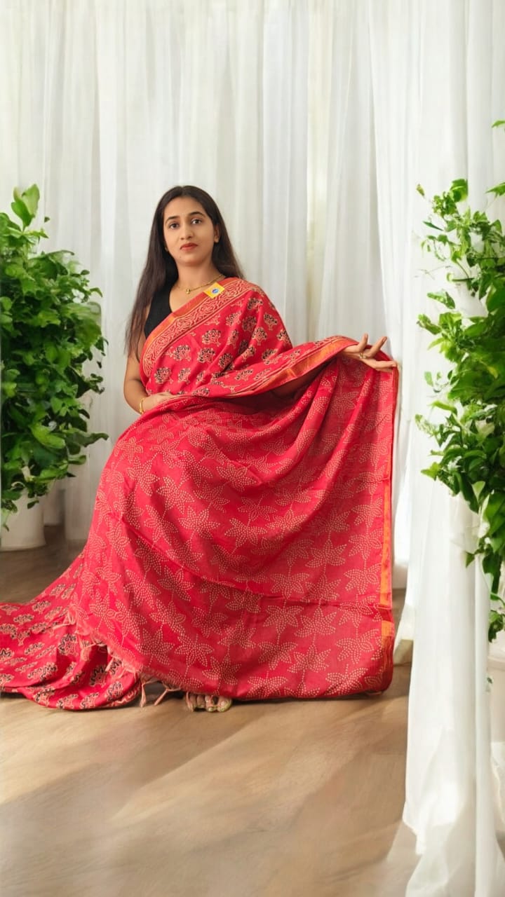 Red Chanderi silk saree