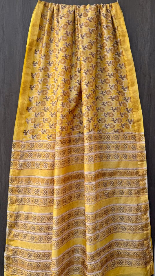 Yellow Maheshwari silk cotton saree