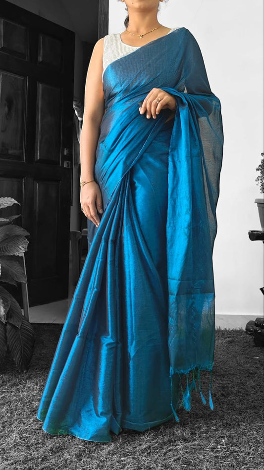 Metallic Blue Lenin saree